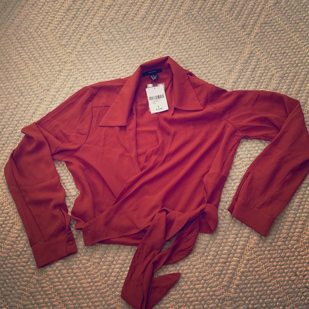 Orange tie front top